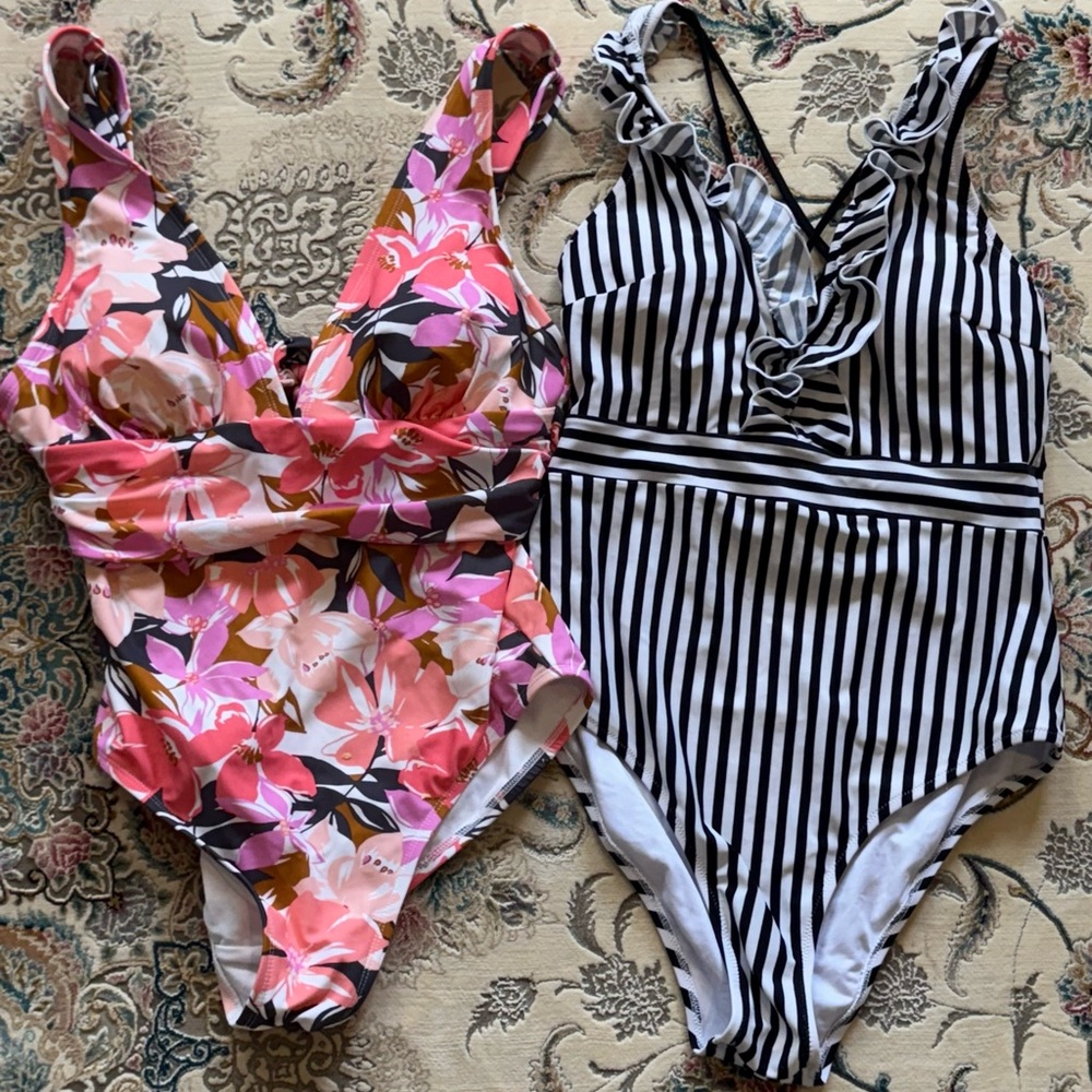 Lots of 2 Women's One Piece Swimsuit size M Kona Sol floral and black/white